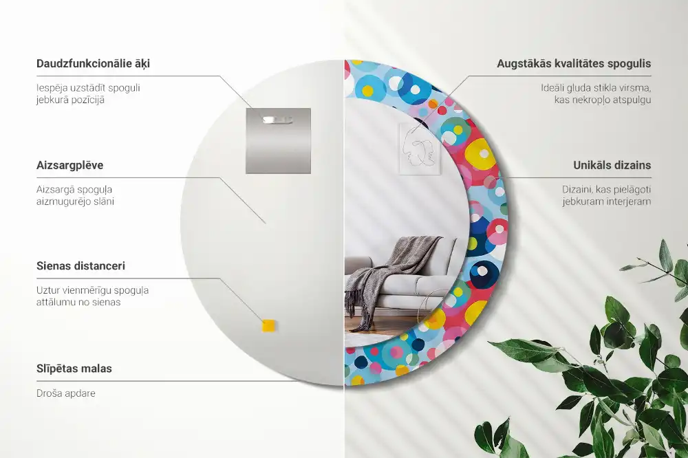 Miroir rond cadre imprimé cercles colorés