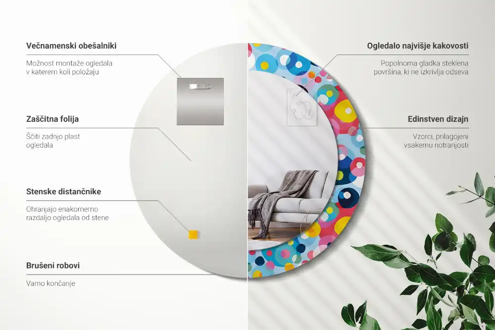 Miroir rond cadre imprimé cercles colorés