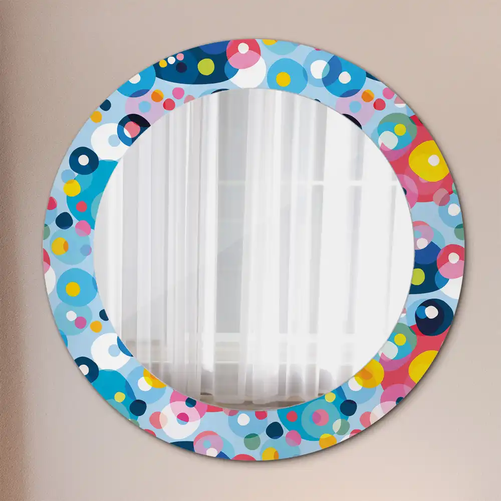 Miroir rond cadre imprimé cercles colorés
