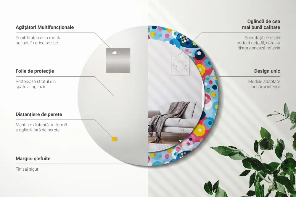 Miroir rond cadre imprimé cercles colorés