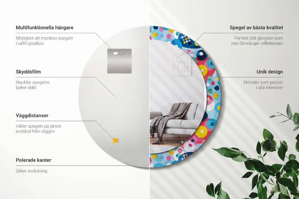 Miroir rond cadre imprimé cercles colorés