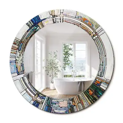 Miroir rond cadre avec impression mosaïque de verre