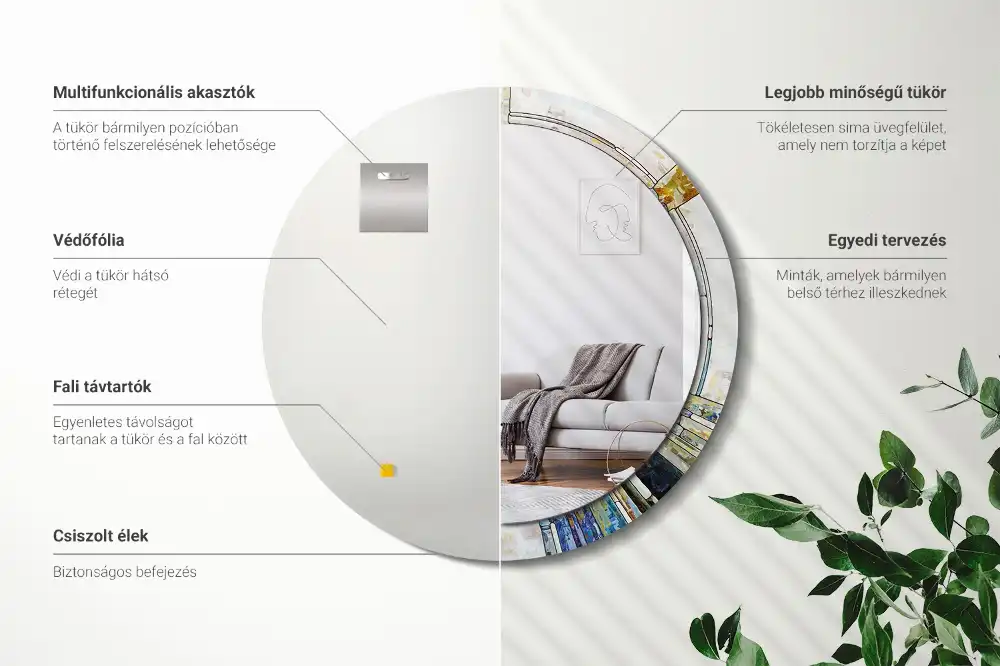 Miroir rond cadre avec impression mosaïque de verre