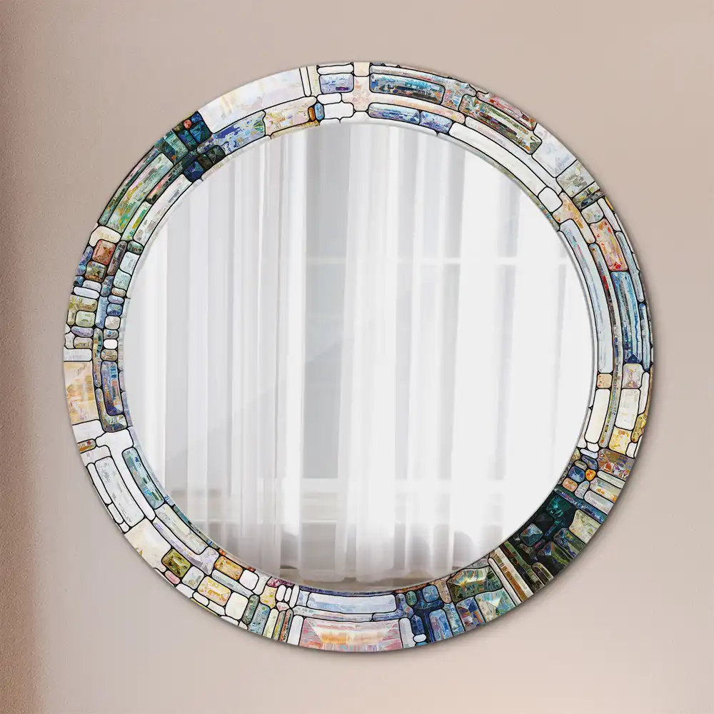 Miroir rond cadre avec impression mosaïque de verre