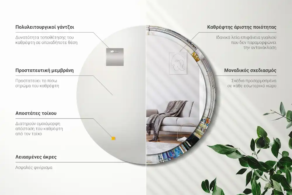 Miroir rond cadre avec impression mosaïque de verre