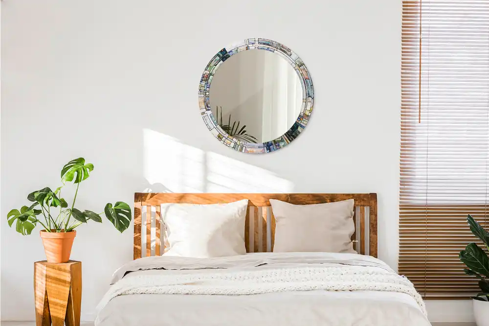Miroir rond cadre avec impression mosaïque de verre