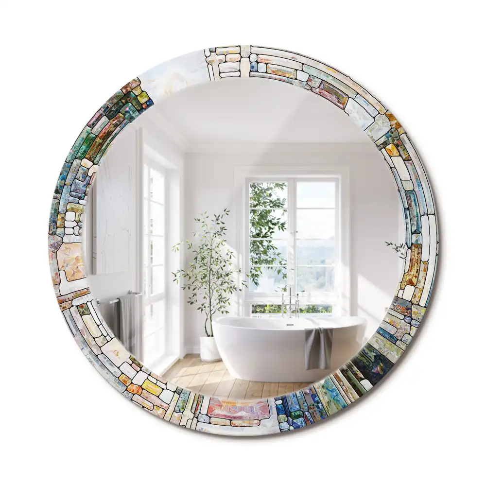 Miroir rond cadre avec impression mosaïque de verre