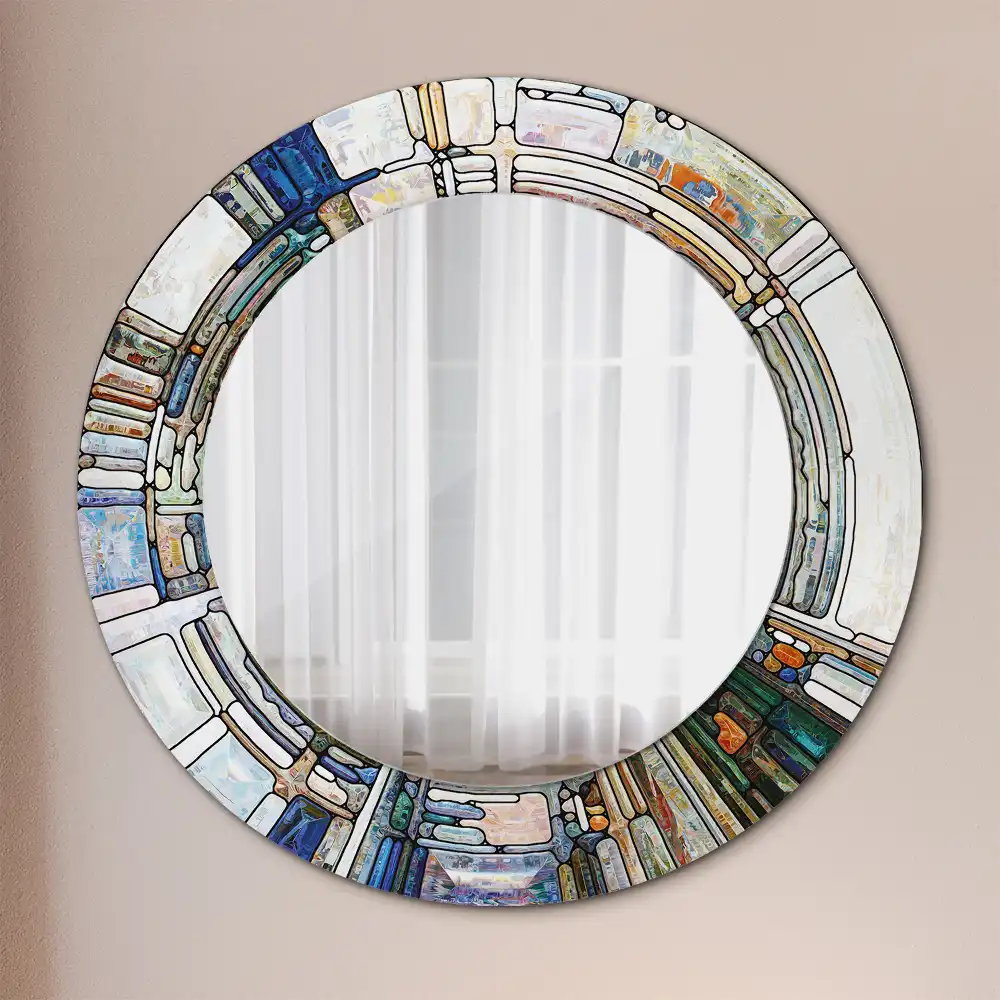 Miroir rond cadre avec impression mosaïque de verre