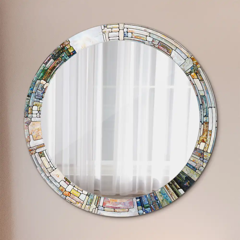 Miroir rond cadre avec impression mosaïque de verre