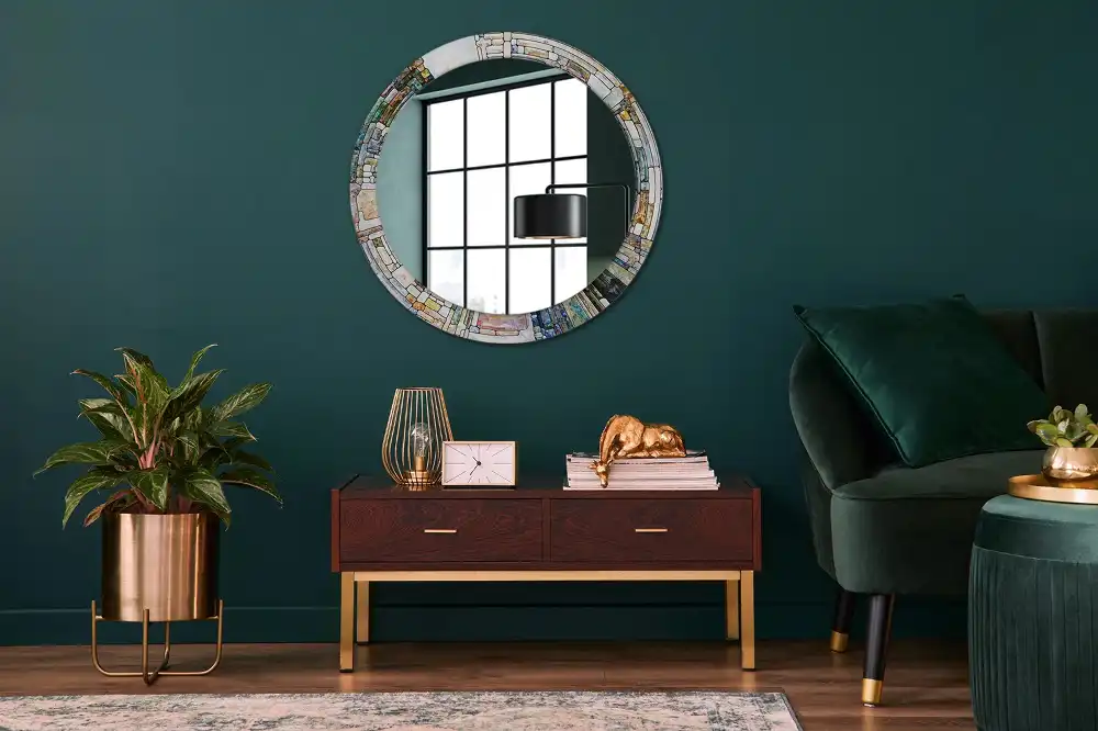 Miroir rond cadre avec impression mosaïque de verre