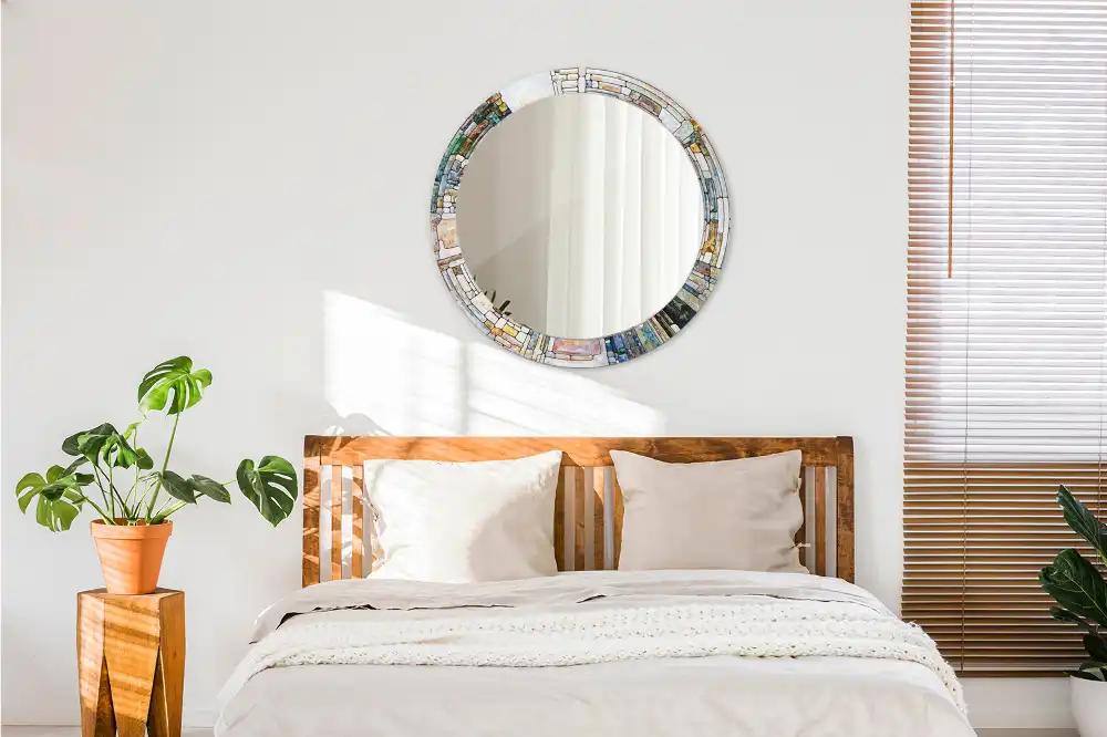 Miroir rond cadre avec impression mosaïque de verre