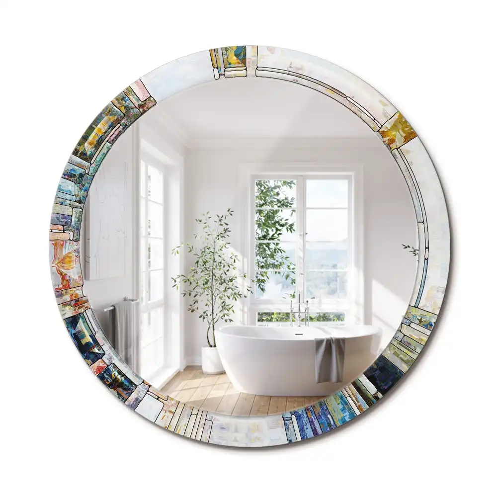 Miroir rond cadre avec impression mosaïque de verre