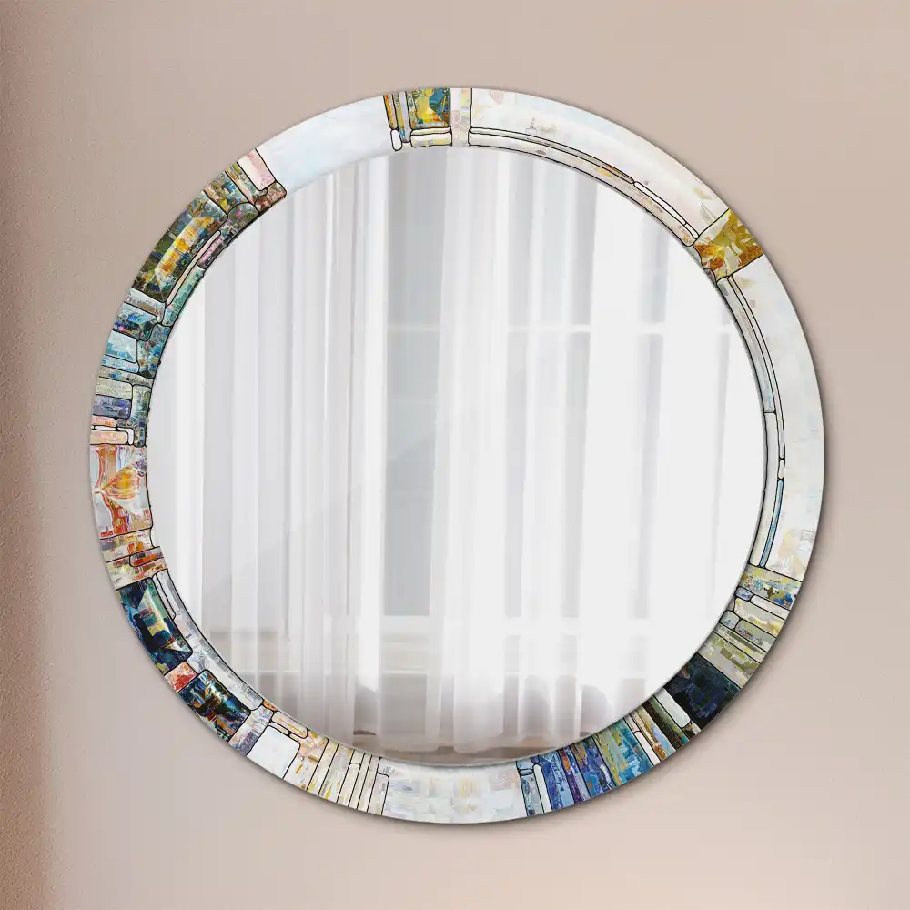 Miroir rond cadre avec impression mosaïque de verre