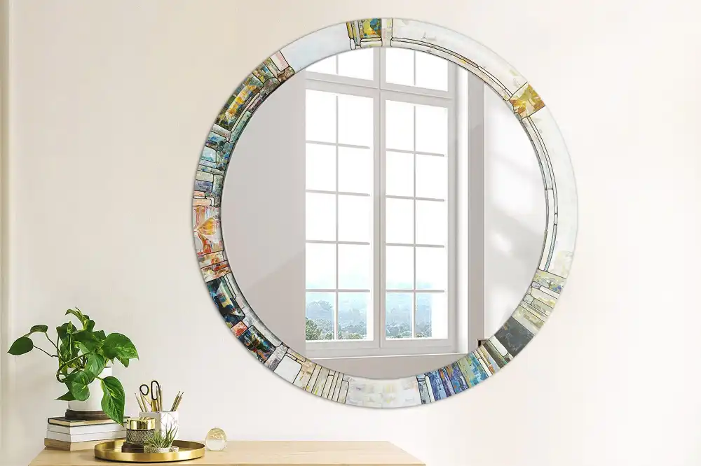 Miroir rond cadre avec impression mosaïque de verre