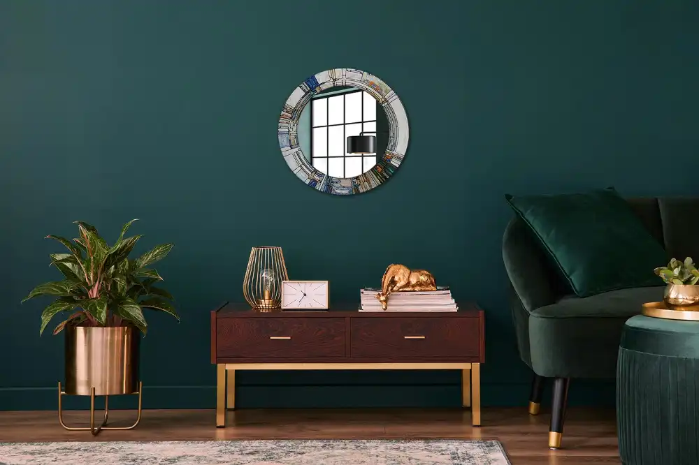 Miroir rond cadre avec impression mosaïque de verre
