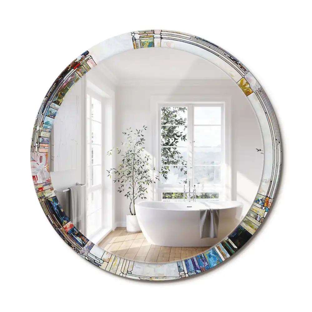 Miroir rond cadre avec impression mosaïque de verre