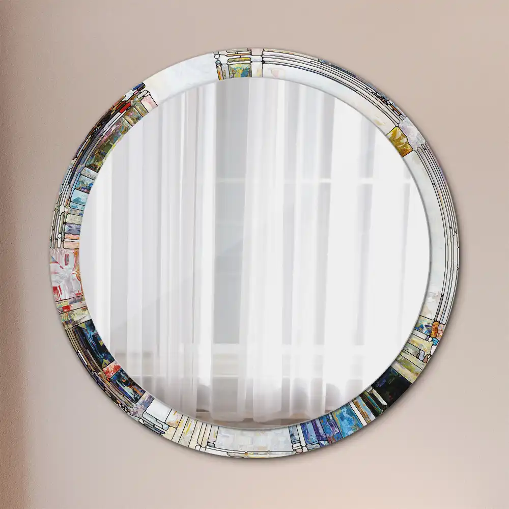 Miroir rond cadre avec impression mosaïque de verre