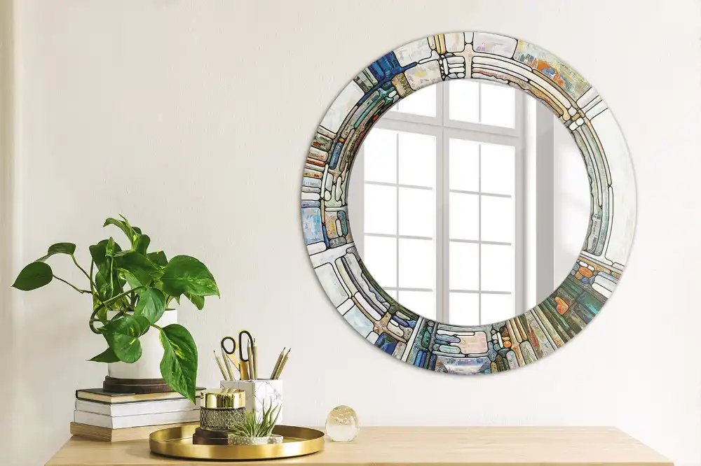 Miroir rond cadre avec impression mosaïque de verre