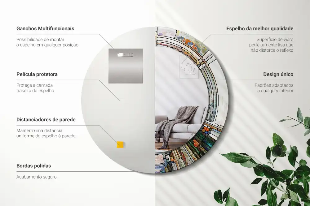 Miroir rond cadre avec impression mosaïque de verre