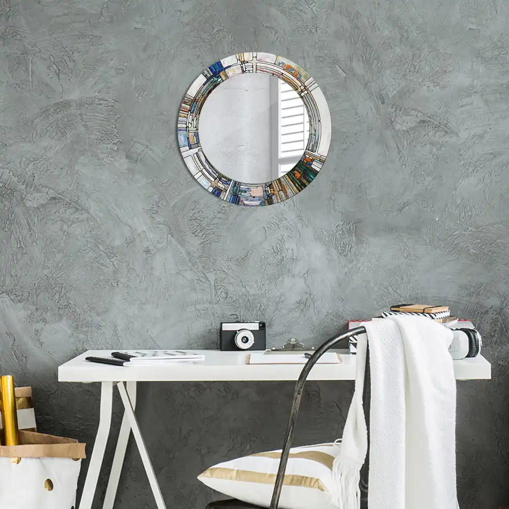 Miroir rond cadre avec impression mosaïque de verre