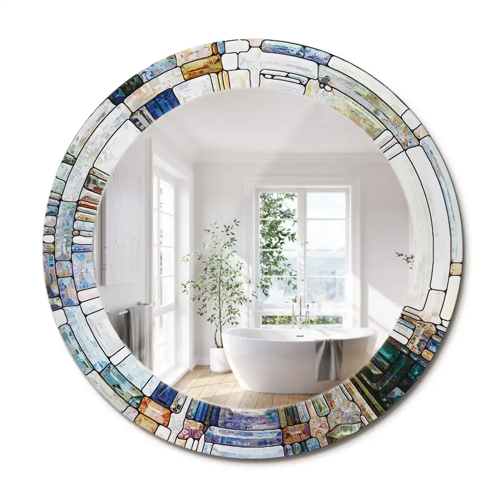 Miroir rond cadre avec impression mosaïque de verre
