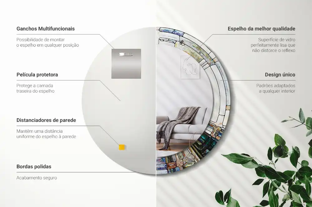 Miroir rond cadre avec impression mosaïque de verre