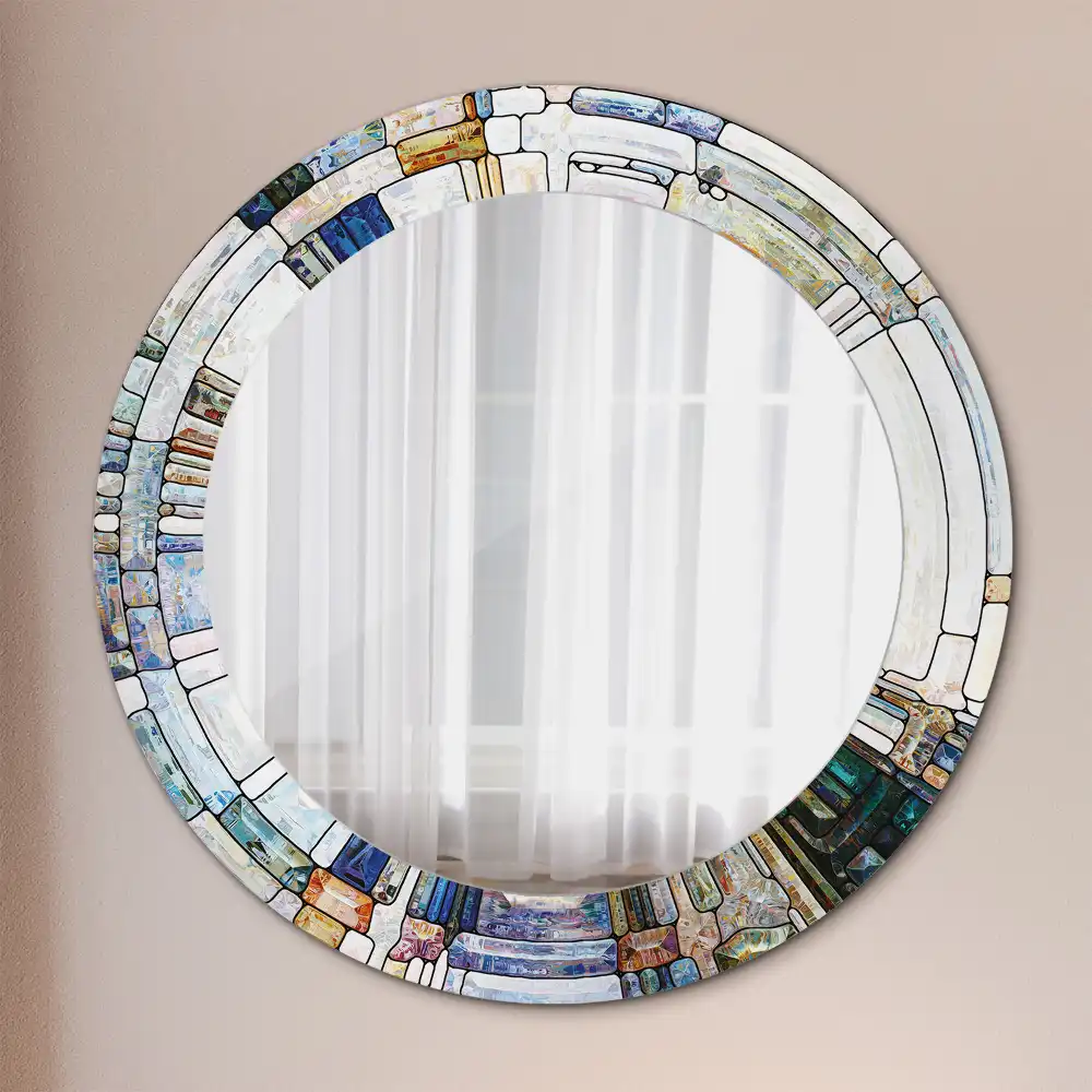 Miroir rond cadre avec impression mosaïque de verre