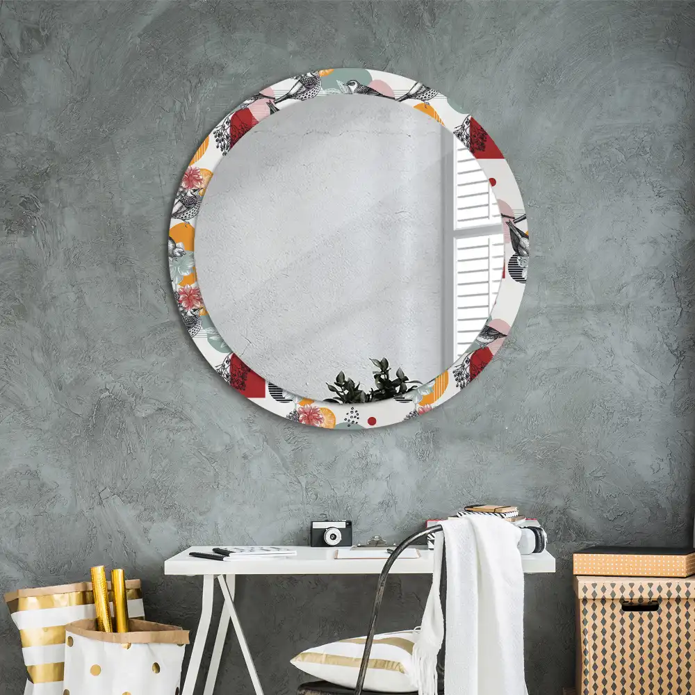 Miroir rond avec décoration morceaux vintage
