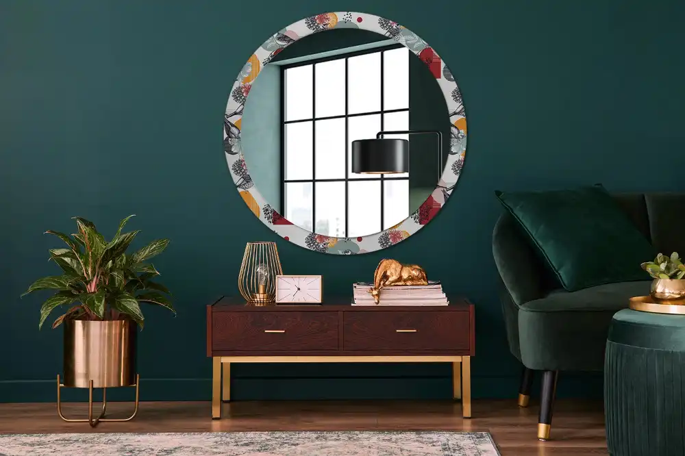 Miroir rond avec décoration morceaux vintage