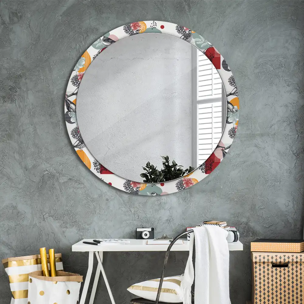 Miroir rond avec décoration morceaux vintage