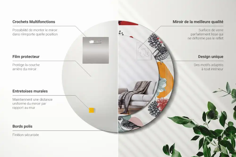 Miroir rond avec décoration morceaux vintage