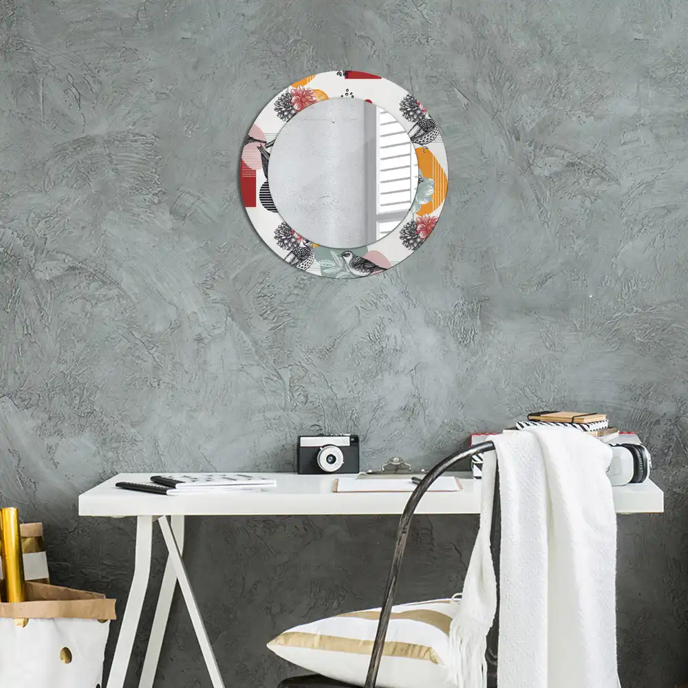 Miroir rond avec décoration morceaux vintage
