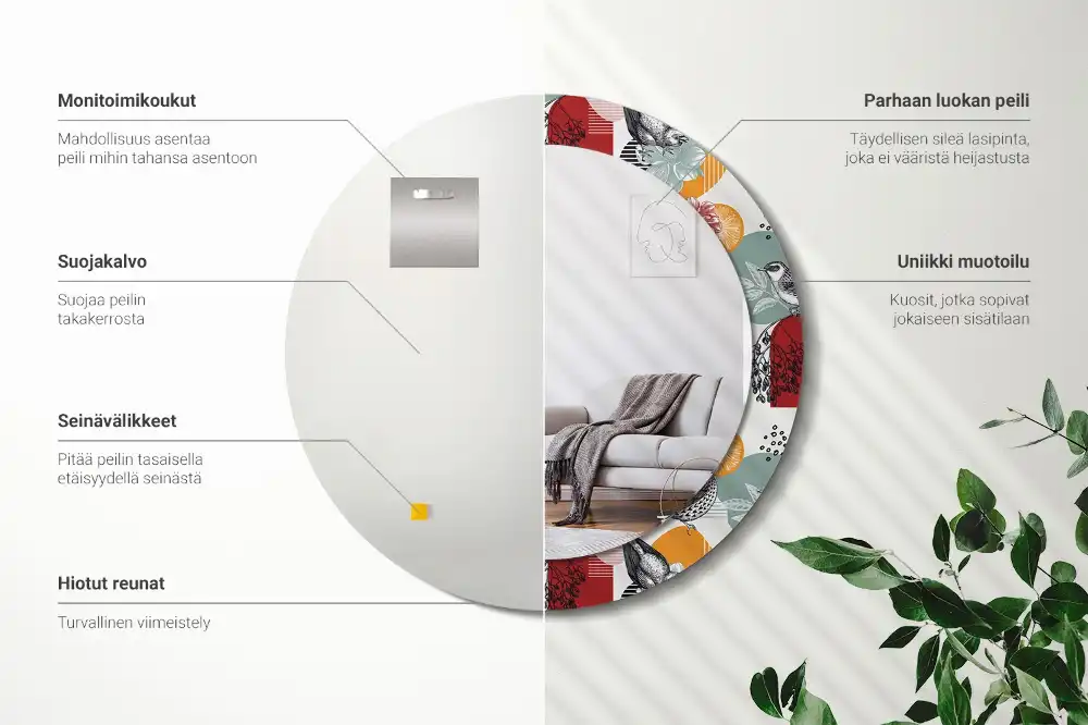 Miroir rond avec décoration morceaux vintage