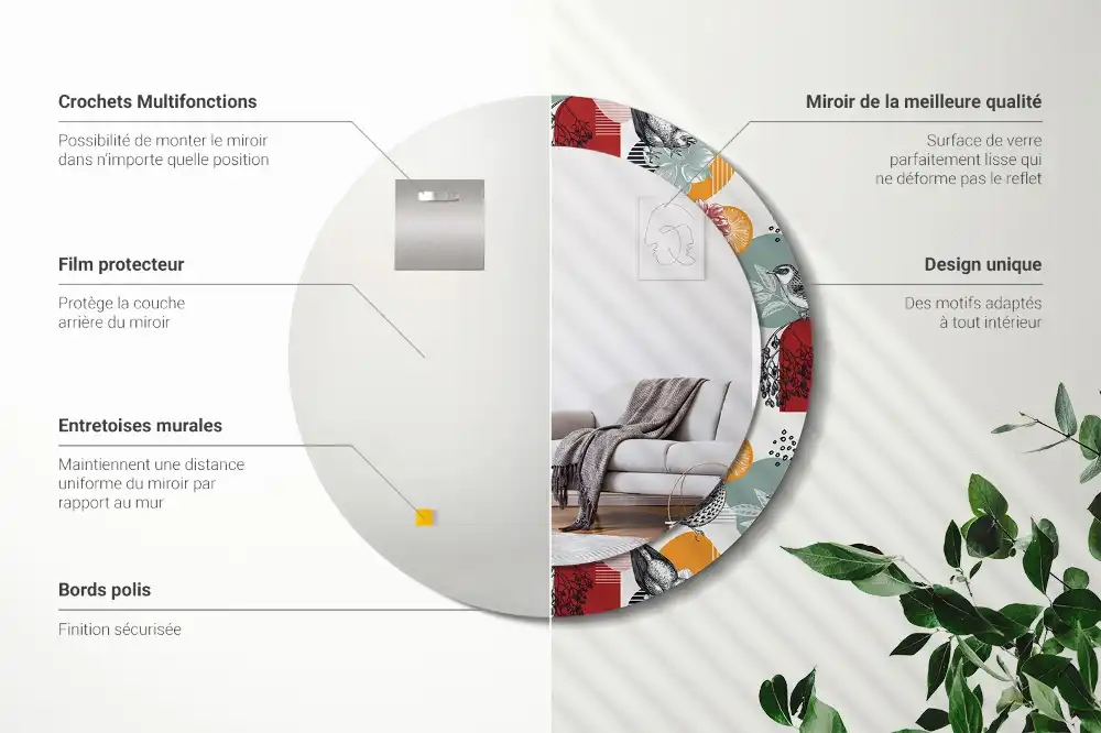 Miroir rond avec décoration morceaux vintage