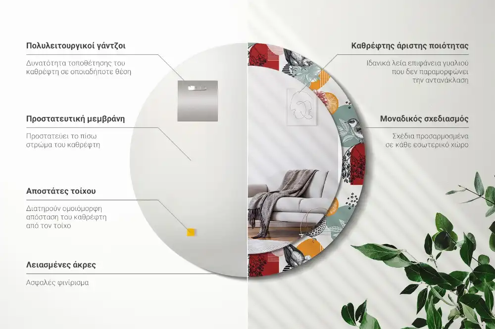 Miroir rond avec décoration morceaux vintage