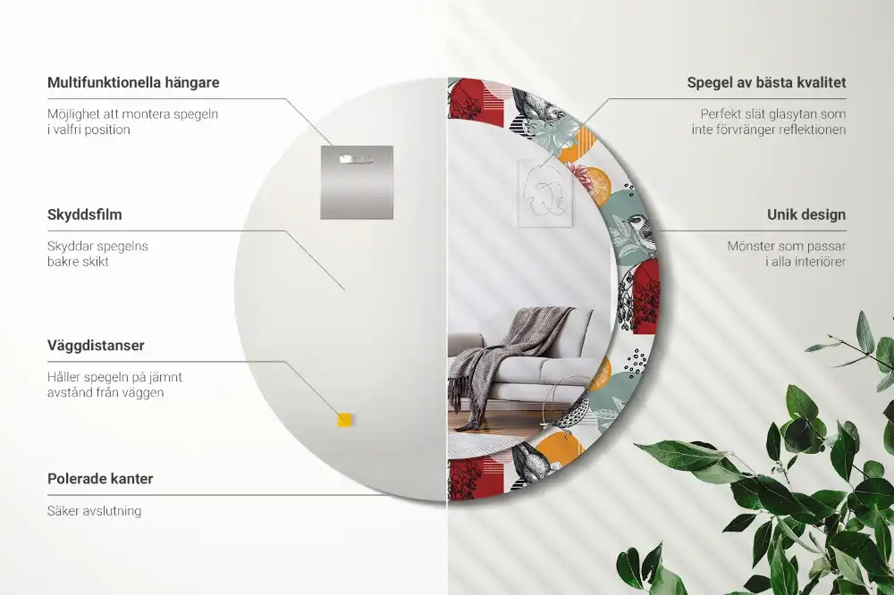 Miroir rond avec décoration morceaux vintage