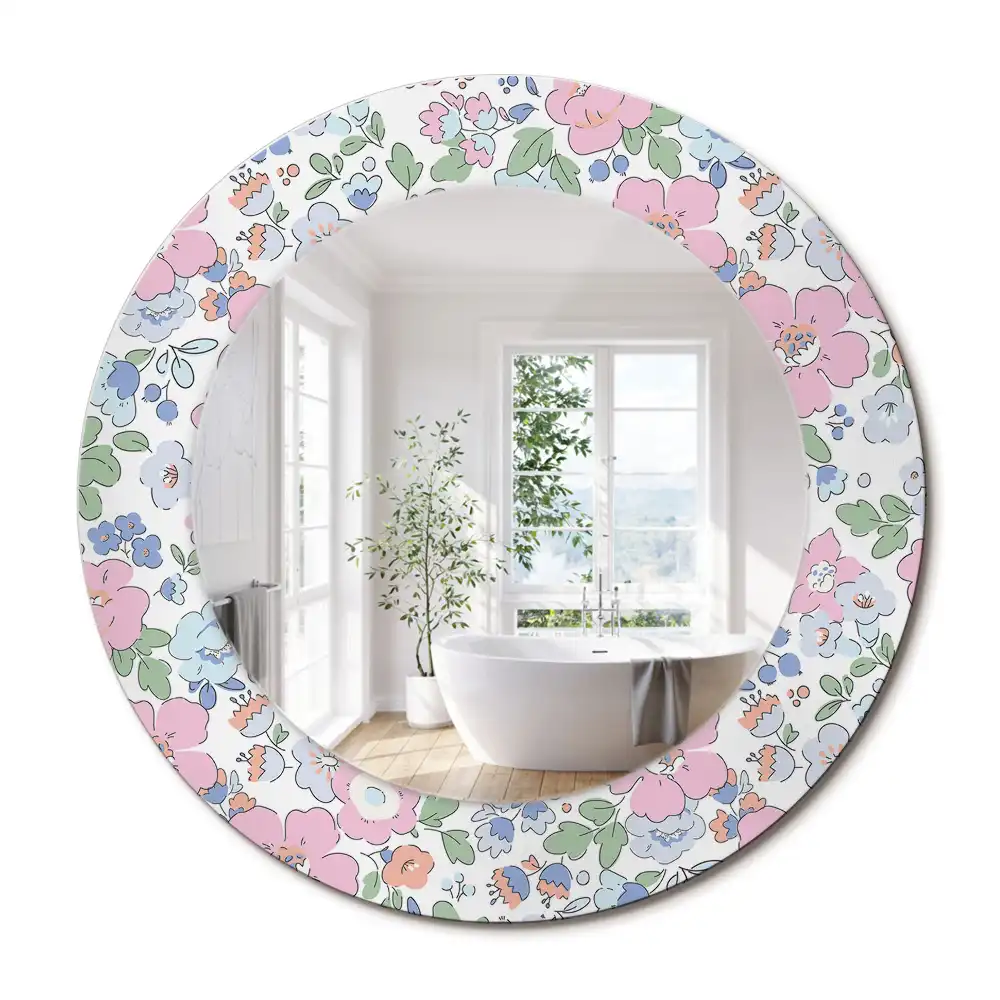 Miroir rond imprimé petites fleurs colorées