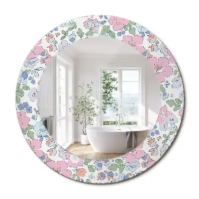 Miroir rond imprimé petites fleurs colorées
