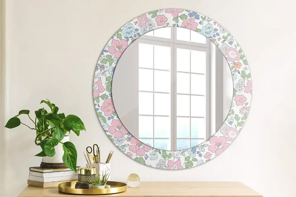 Miroir rond imprimé petites fleurs colorées