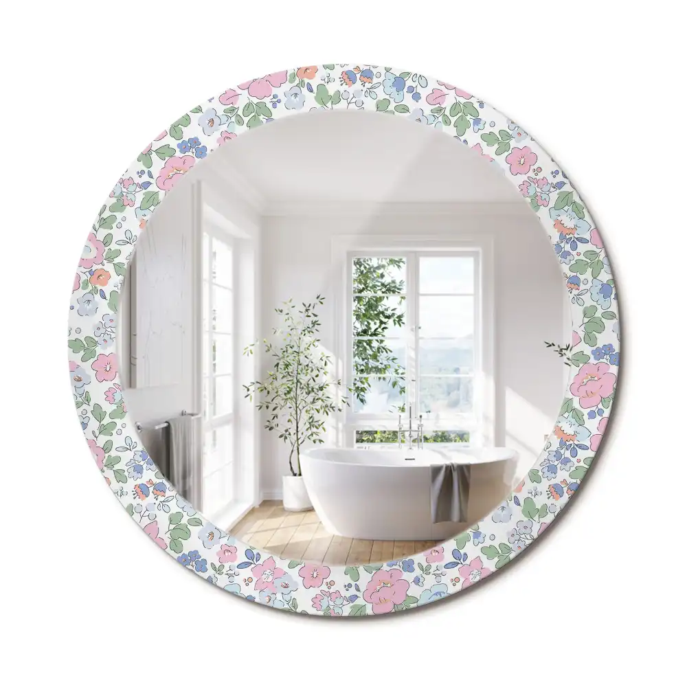 Miroir rond imprimé petites fleurs colorées