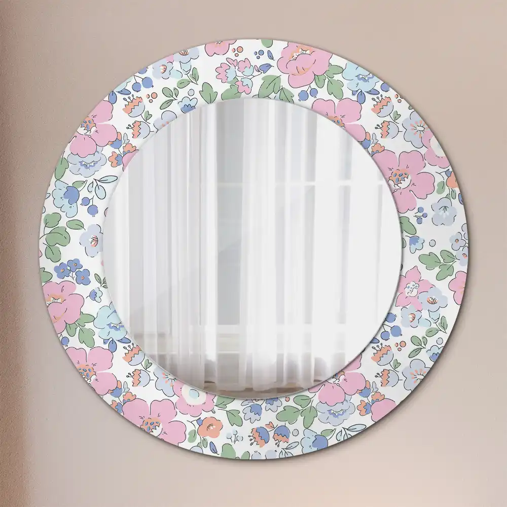 Miroir rond imprimé petites fleurs colorées