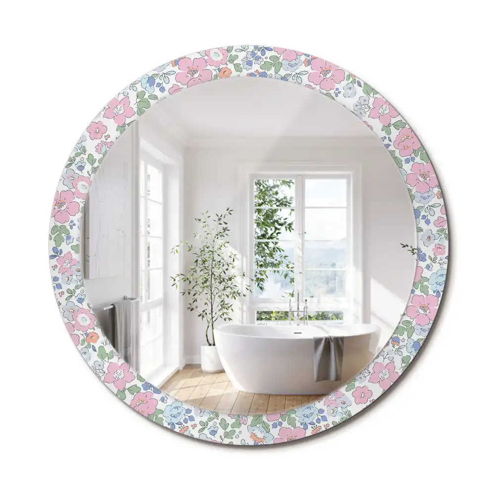 Miroir rond imprimé petites fleurs colorées