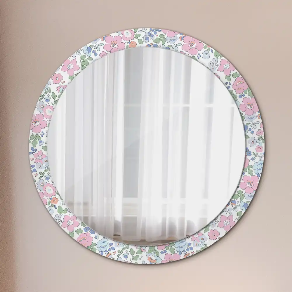 Miroir rond imprimé petites fleurs colorées