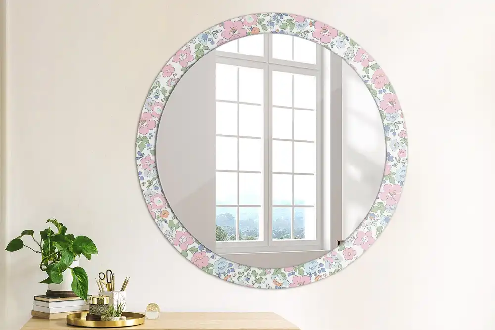 Miroir rond imprimé petites fleurs colorées
