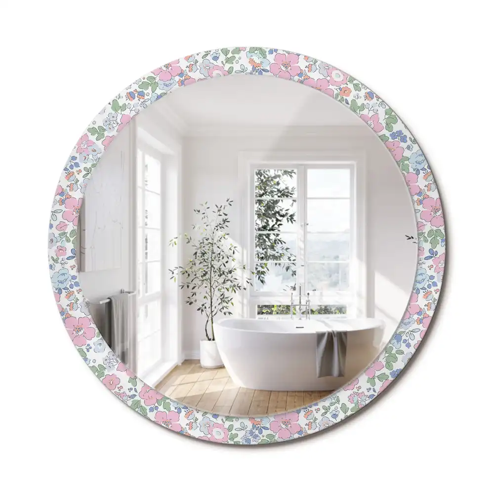 Miroir rond imprimé petites fleurs colorées