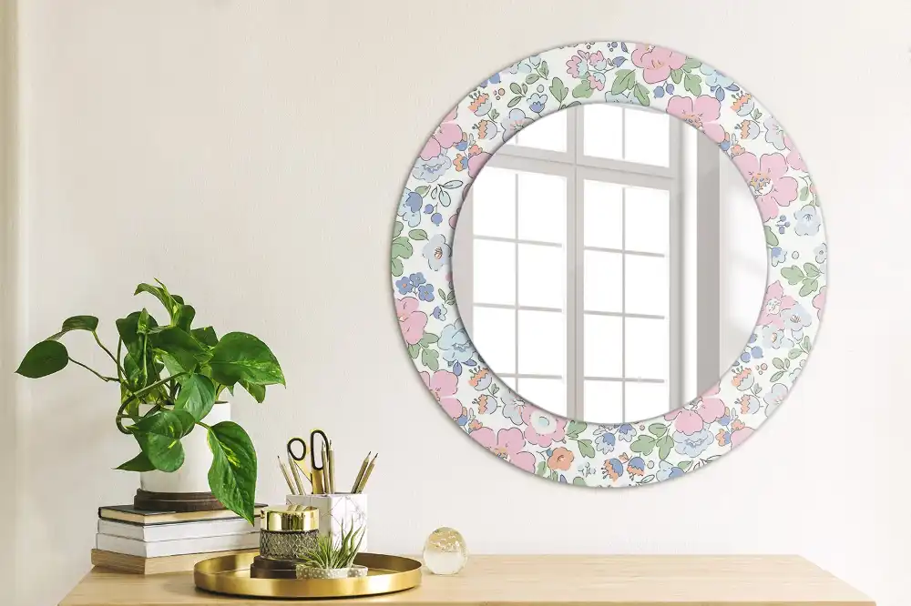 Miroir rond imprimé petites fleurs colorées