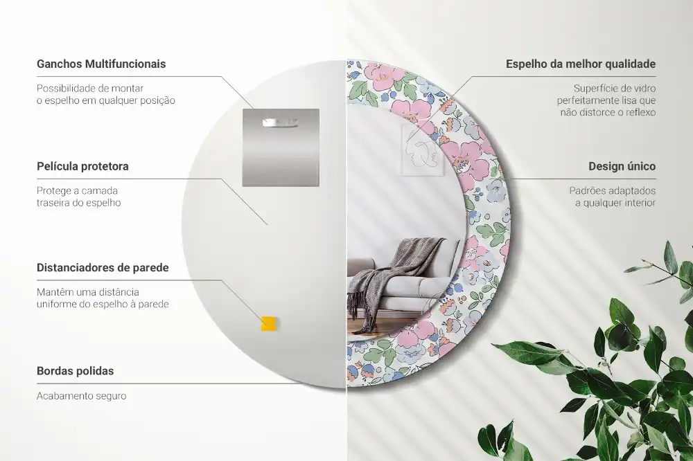 Miroir rond imprimé petites fleurs colorées