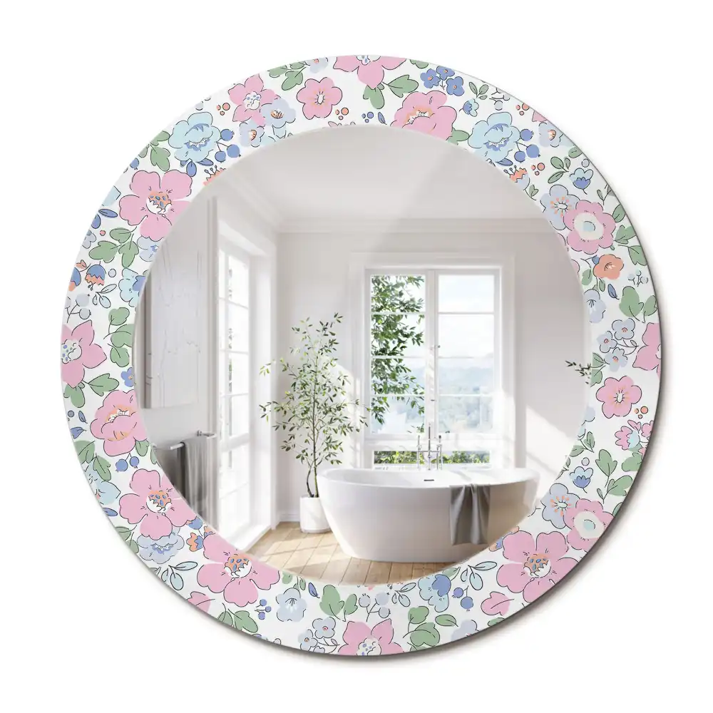 Miroir rond imprimé petites fleurs colorées