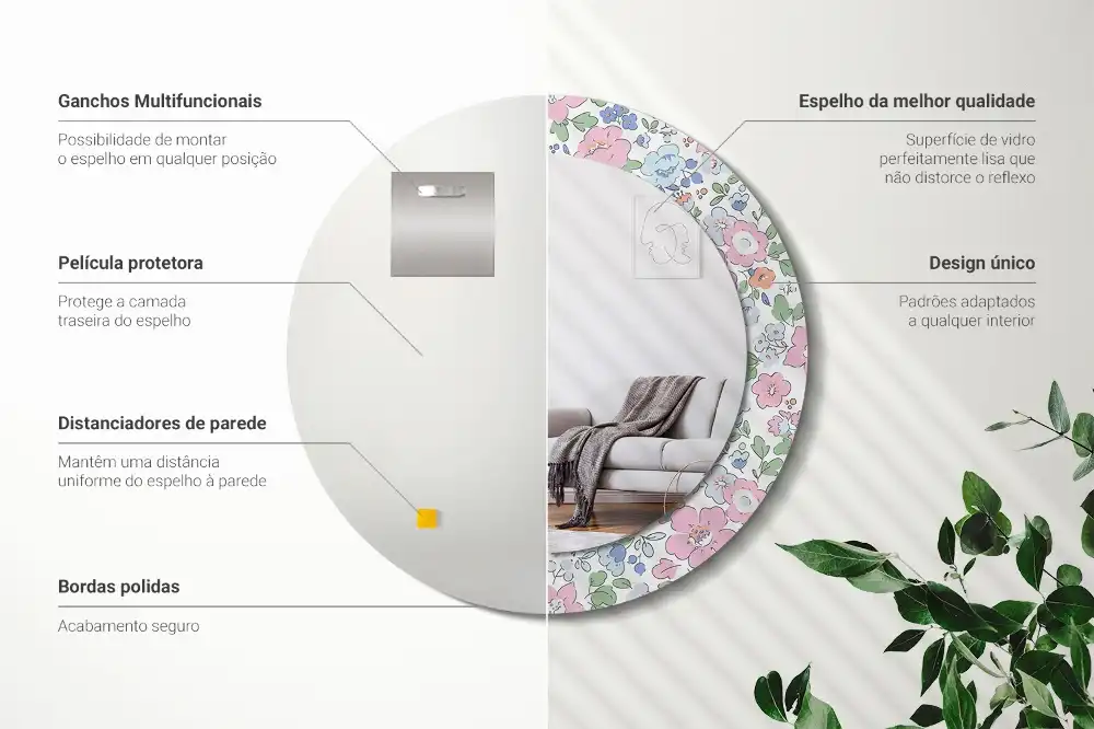 Miroir rond imprimé petites fleurs colorées