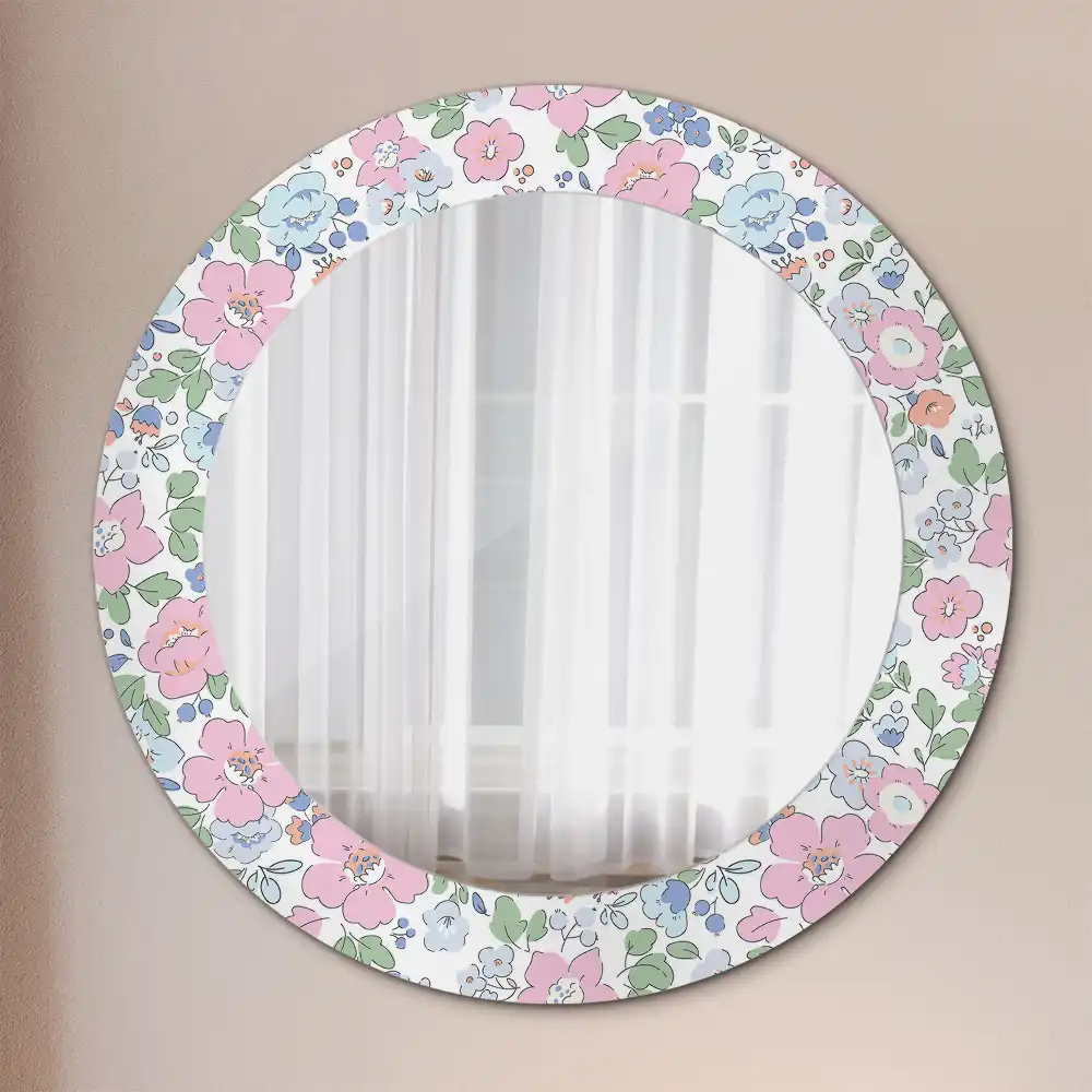 Miroir rond imprimé petites fleurs colorées